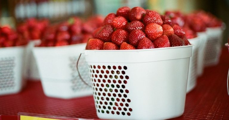 fresas en cestas blancas